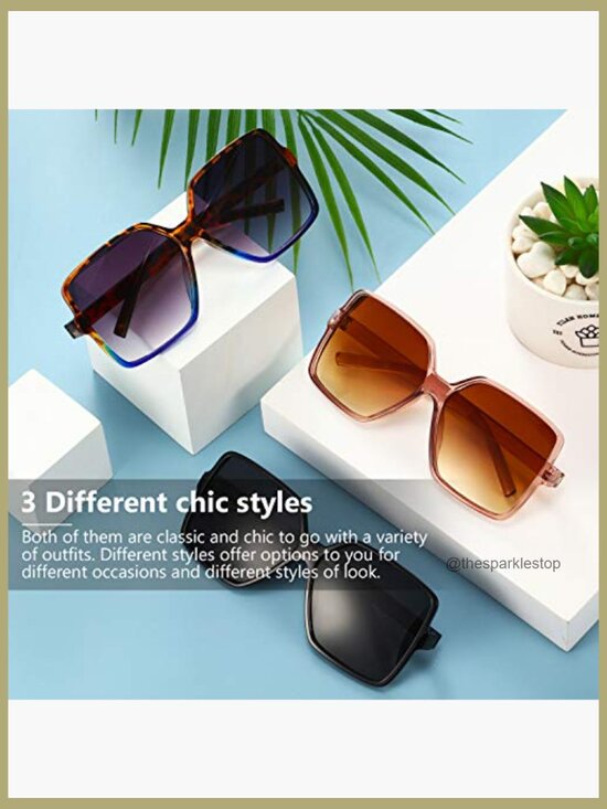 Oversized Square Sunglasses, Polycarbonate Lens, 3 Pairs main image 4